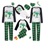 2023 Christmas Matching Family Pajamas Exclusive Design Dinosaur Christmas Tree Green Plaids Pajamas Set