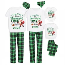 2023 Christmas Matching Family Pajamas Exclusive Design It is The Wonderful Time Short Green Plaids Pajamas Set