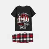 2023 Christmas Matching Family Pajamas Exclusive Design Wonderful Time Black Short Pajamas Set
