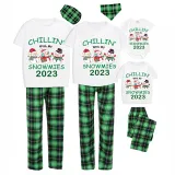 2023 Christmas Matching Family Pajamas Exclusive Design Chillin With My 3 Snowmies Short Green Plaids Pajamas Set