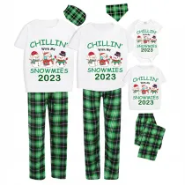 2023 Christmas Matching Family Pajamas Exclusive Design Chillin With My 3 Snowmies Short Green Plaids Pajamas Set