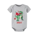 2023 KidsHoo Exclusive Design Christmas Matching Family Pajamas Santa Jurassic Dinosaur Gray Short Pajamas Set