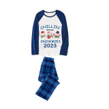 2023 Christmas Matching Family Pajamas Exclusive Design Chillin With My 3 Snowmies Blue Plaids Pajamas Set