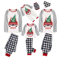 2023 Christmas Matching Family Pajamas Red Plaid Truck with Christmas Tree Black White Pants Pajamas Set With Baby Pajamas