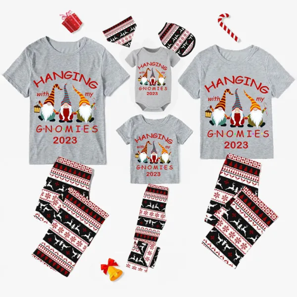 2023 Christmas Family Matching Pajamas Hanging With My Gnomies gray Short Pajamas Set