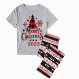 2023 Christmas Matching Family Pajamas Christmas Tree Gray Short Pajamas Set With Baby Bodysuit