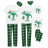 2023 Christmas Matching Family Pajamas Exclusive Design Dinosaur Christmas Tree Short Green Plaids Pajamas Set