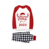 2023 Christmas Matching Family Pajamas Exclusive Design Merry Christmas Hat and Pendant Black White Plaids Pajamas Set