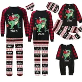 2023 KidsHoo Exclusive Design Christmas Matching Family Pajamas Santa Jurassic Dinosaur Black Top Reindeer Pants Pajamas Set