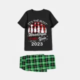 2023 Christmas Matching Family Pajamas Exclusive Design Wonderful Time Black Short Pajamas Set