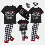 2023 Christmas Matching Family Pajamas Christmas Hat Black Short Pajamas Set