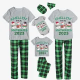 2023 Christmas Matching Family Pajamas Exclusive Design Chillin With My 3 Snowmies Short Green Plaids Pajamas Set