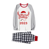 2023 Christmas Matching Family Pajamas Exclusive Design Merry Christmas Hat and Pendant Black White Plaids Pajamas Set