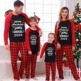 2023 Christmas Matching Family Pajamas Exclusive Design Antler Merry Christmas Black Plaids Pajamas Set