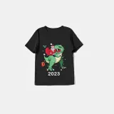 2023 KidsHoo Exclusive Design Christmas Matching Family Pajamas Santa Jurassic Dinosaur Black Pajamas Set
