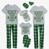 2023 Christmas Matching Family Pajamas Exclusive Design Couple Reindeer Pattern Short Green Plaids Pajamas Set