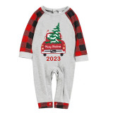 2023 Christmas Matching Family Pajamas Red Plaid Truck with Christmas Tree White Pajamas Set With Baby Pajamas