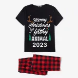 2023 Christmas Matching Family Pajamas Exclusive Design Antler Merry Christmas Black Pajamas Set
