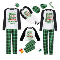 2023 Christmas Matching Family Pajamas Jesus Is The Reason For The Season Green Plaids Pajamas Set