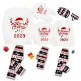 2023 Christmas Matching Family Pajamas Exclusive Design Merry Christmas Hat and Pendant Reindeer Pajamas Set