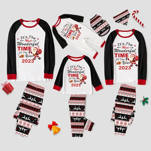 2023 Christmas Matching Family Pajamas Exclusive Design It is The Wonderful Time Reindeer Pants Pajamas Set