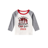 2023 Christmas Matching Family Pajamas Exclusive Design Wonderful Time Red Top Reindeer Pants Pajamas Set