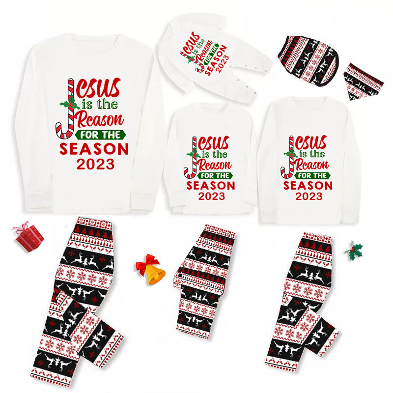 2023 Christmas Matching Family Pajamas Jesus Is The Reason For The Season Reindeer Pants Pajamas Set