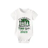 2023 Christmas Matching Family Pajamas Exclusive Design Wonderful Time Short Green Plaids Pajamas Set