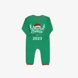 2023 Christmas Matching Family Pajamas Exclusive Design Merry Christmas Hat and Pendant Green Stripes Pajamas Set