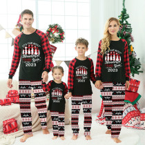 2023 Christmas Matching Family Pajamas Exclusive Design Wonderful Time Black Plaids Pajamas Set