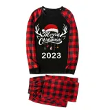 2023 Christmas Matching Family Pajamas Exclusive Design Merry Christmas Hat and Pendant Black Pajamas Set
