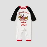 2023 Christmas Matching Family Pajamas Dachshund Through The Snow White Tops Reindeer Pants Pajamas Set