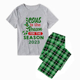 2023 Christmas Matching Family Pajamas Jesus Is The Reason For The Season Short Green Plaids Pajamas Set