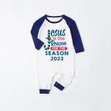2023 Christmas Matching Family Pajamas Jesus Is The Reason For The Season Blue Plaids Pajamas Set
