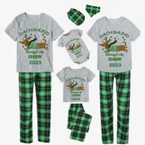 2023 Christmas Matching Family Pajamas Dachshund Through The Snow Short Sleeves Green Pants Pajamas Set
