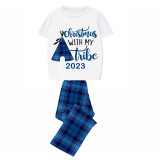 2023 Christmas Matching Family Pajamas Christmas With My Tribe Short Blue Pajamas Set
