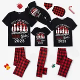 2023 Christmas Matching Family Pajamas Exclusive Design Wonderful Time Black Pajamas Set