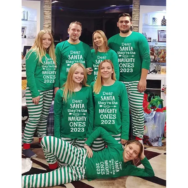 2023 Christmas Matching Family Pajamas They Are the Naughty Ones Green Strips Pajamas Set With Baby Pajamas