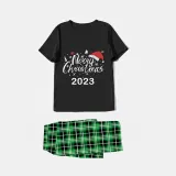 2023 Christmas Matching Family Pajamas Christmas Hat Black Short Pajamas Set