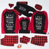 2023 Christmas Matching Family Pajamas Exclusive Design It Is Most Wonderful Time  Black Plaids Pajamas Set