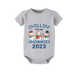 2023 Christmas Matching Family Pajamas Exclusive Design Chillin With My 3 Snowmies Short Blue Plaids Pajamas Set