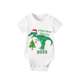 2023 Christmas Matching Family Pajamas Exclusive Design Dinosaur Christmas Tree Short Green Plaids Pajamas Set