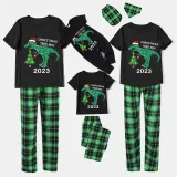2023 Christmas Matching Family Pajamas Exclusive Design Dinosaur Christmas Tree Black Short Pajamas Set