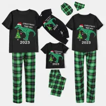 2023 Christmas Matching Family Pajamas Exclusive Design Dinosaur Christmas Tree Black Short Pajamas Set