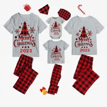 2023 Christmas Matching Family Pajamas Christmas Tree Gray Short Pajamas Set With Baby Bodysuit