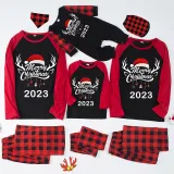 2023 Christmas Matching Family Pajamas Exclusive Design Merry Christmas Hat and Pendant Black Reindeer Pajamas Set