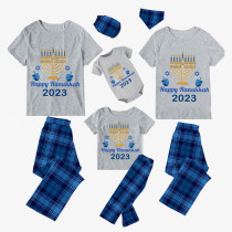 2023 Christmas Matching Family Pajamas Exclusive Design Candlestick Happy Hanukkah Pajamas Short Blue Pajamas Set