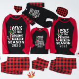 2023 Christmas Matching Family Pajamas Jesus Is The Reason For The Season Black Plaids Pajamas Set