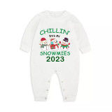 2023 Christmas Matching Family Pajamas Exclusive Design Chillin With My 3 Snowmies Green Plaids Pajamas Set