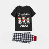 2023 Christmas Matching Family Pajamas Exclusive Design Chillin With My 3 Snowmies Black Short Pajamas Set